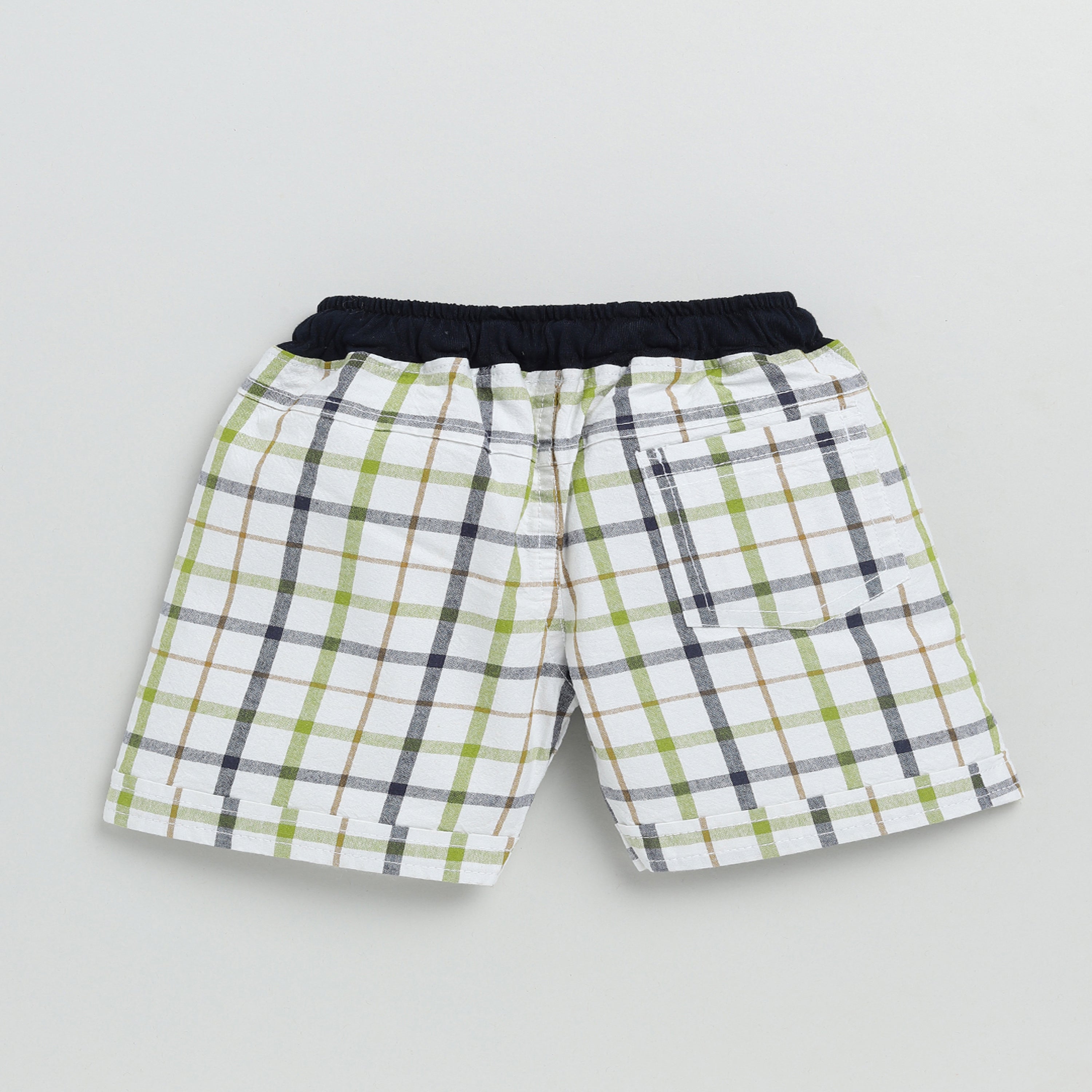 Check Print Knee Length Boy's Shorts- Green