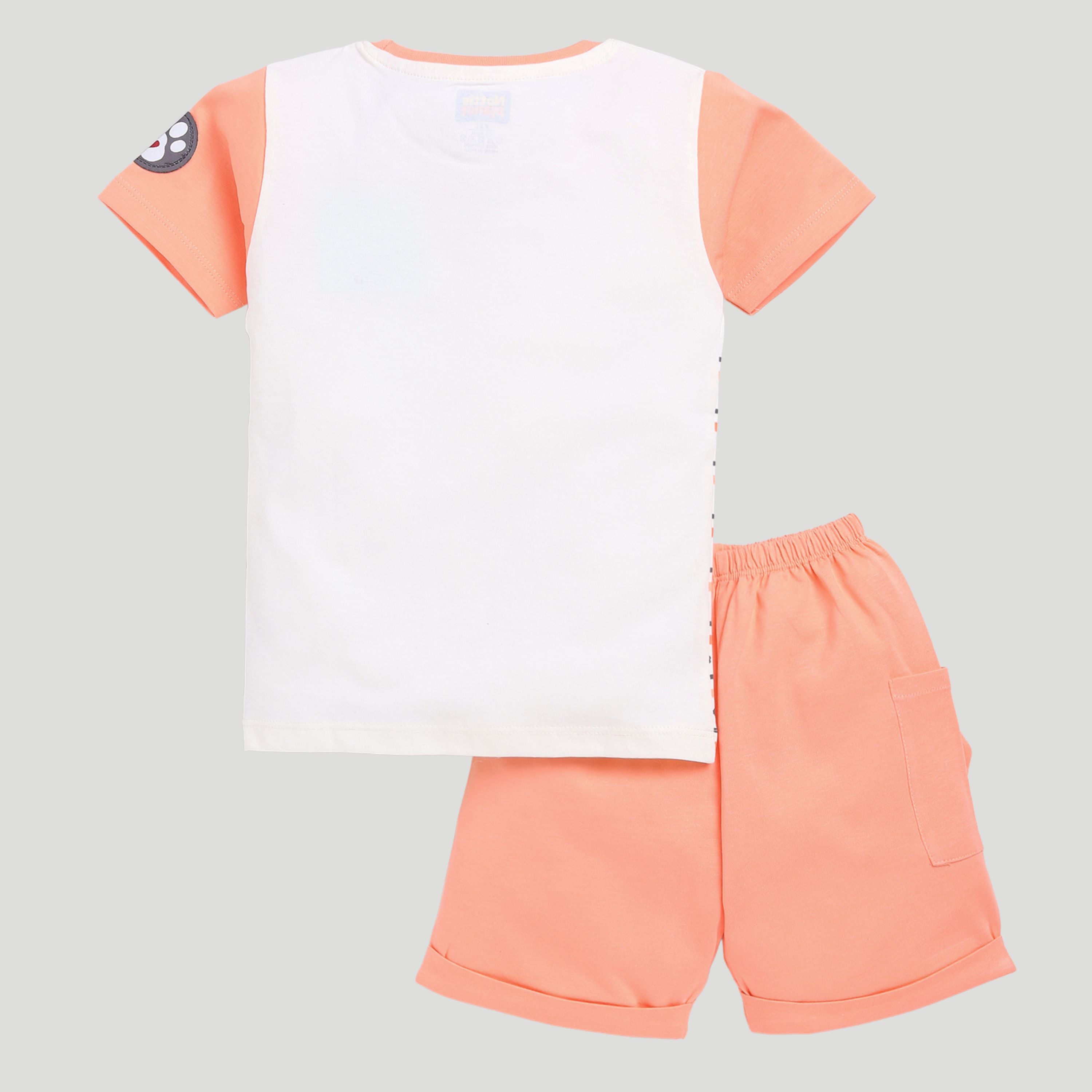Half Sleeve Printed T-shirt With Shorts - Orange