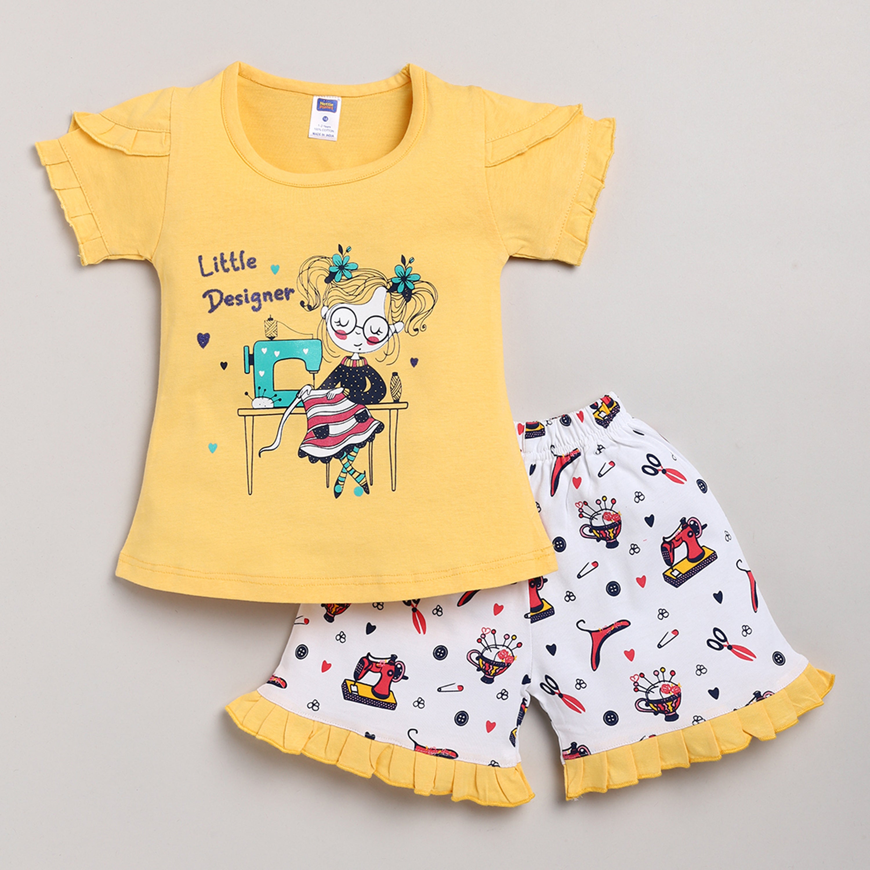 T-Shirt With Printed Shorts-Yellow