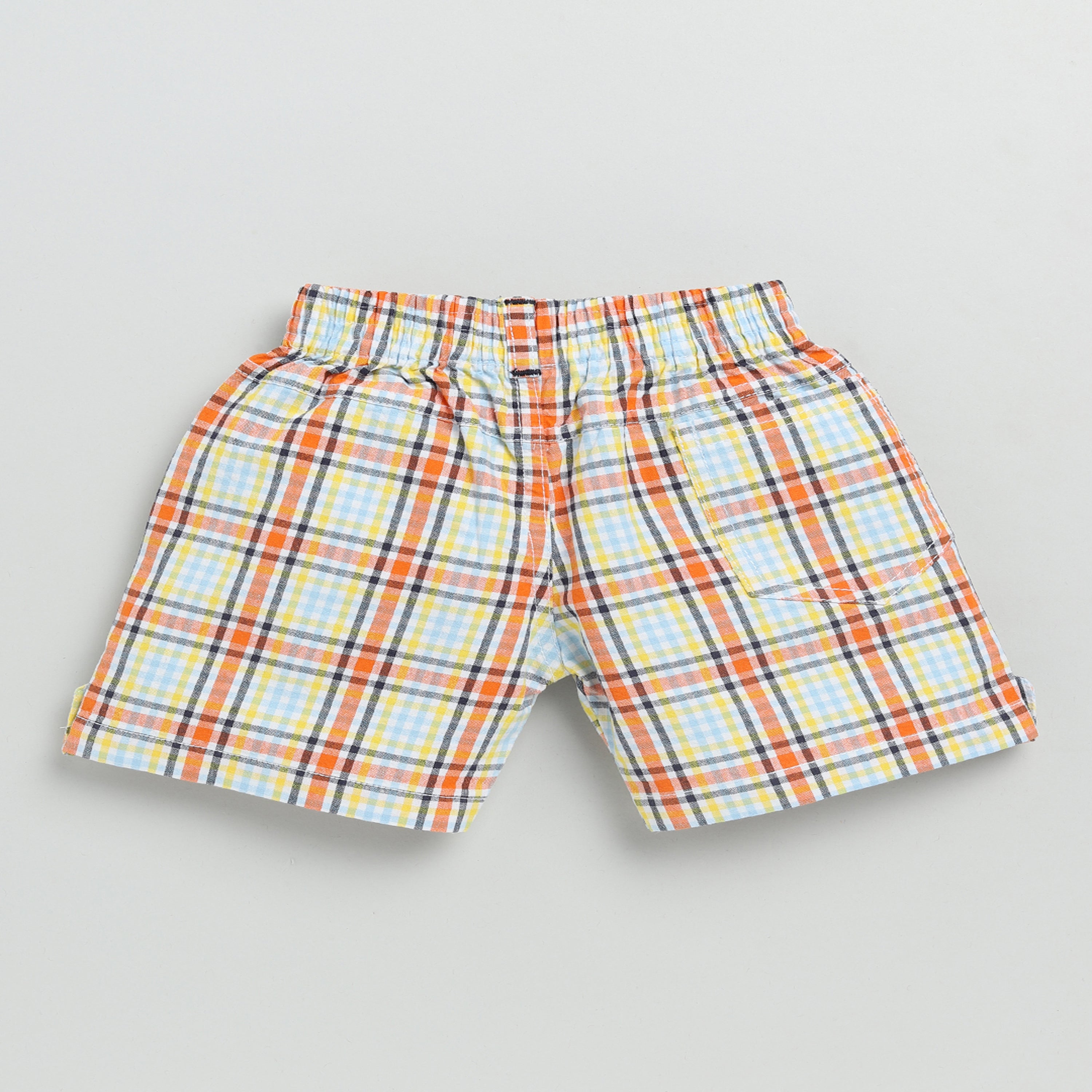 Check Print Knee Length Boy's Shorts- Orange