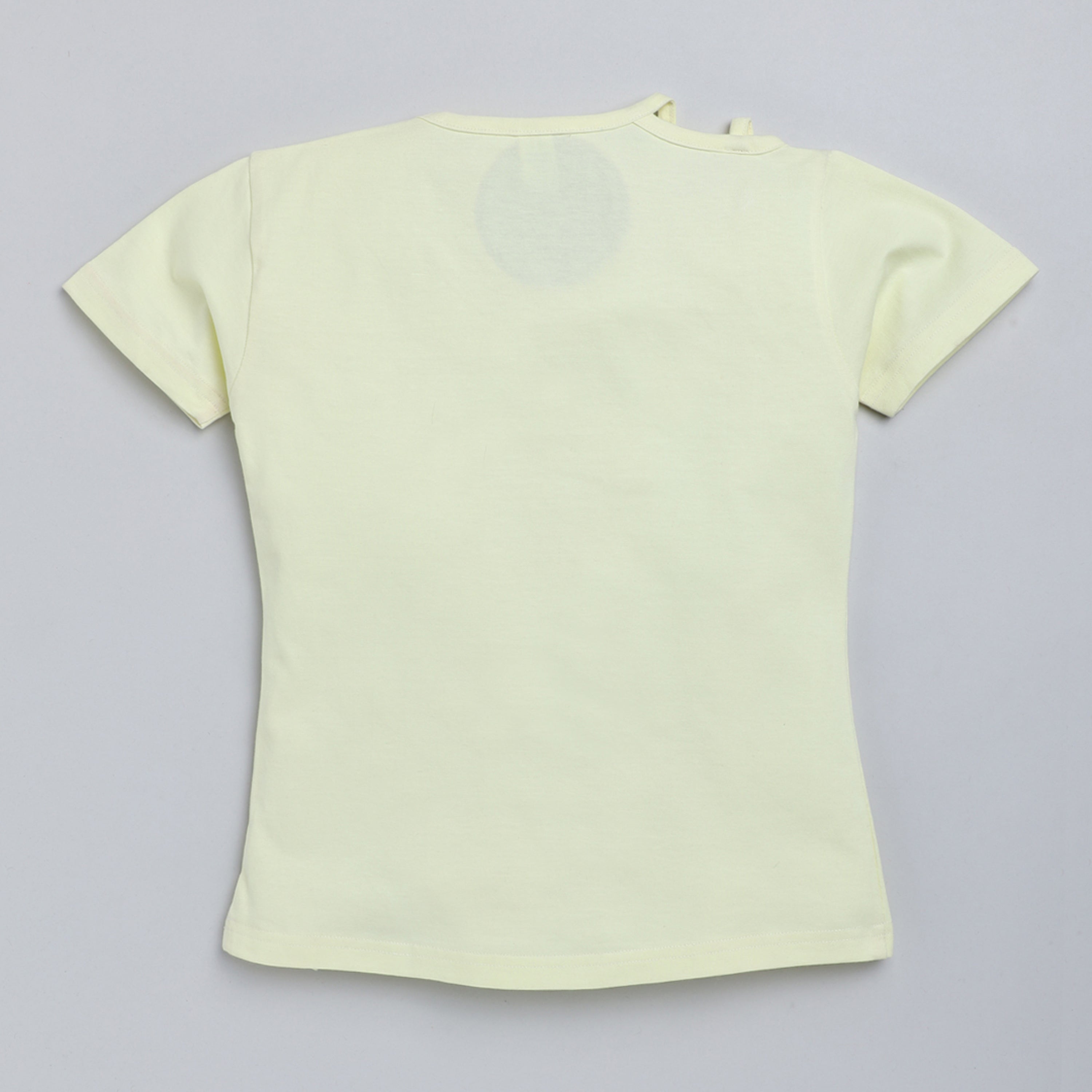 Text Printed Round Neck Cotton T-Shirt - Lemon