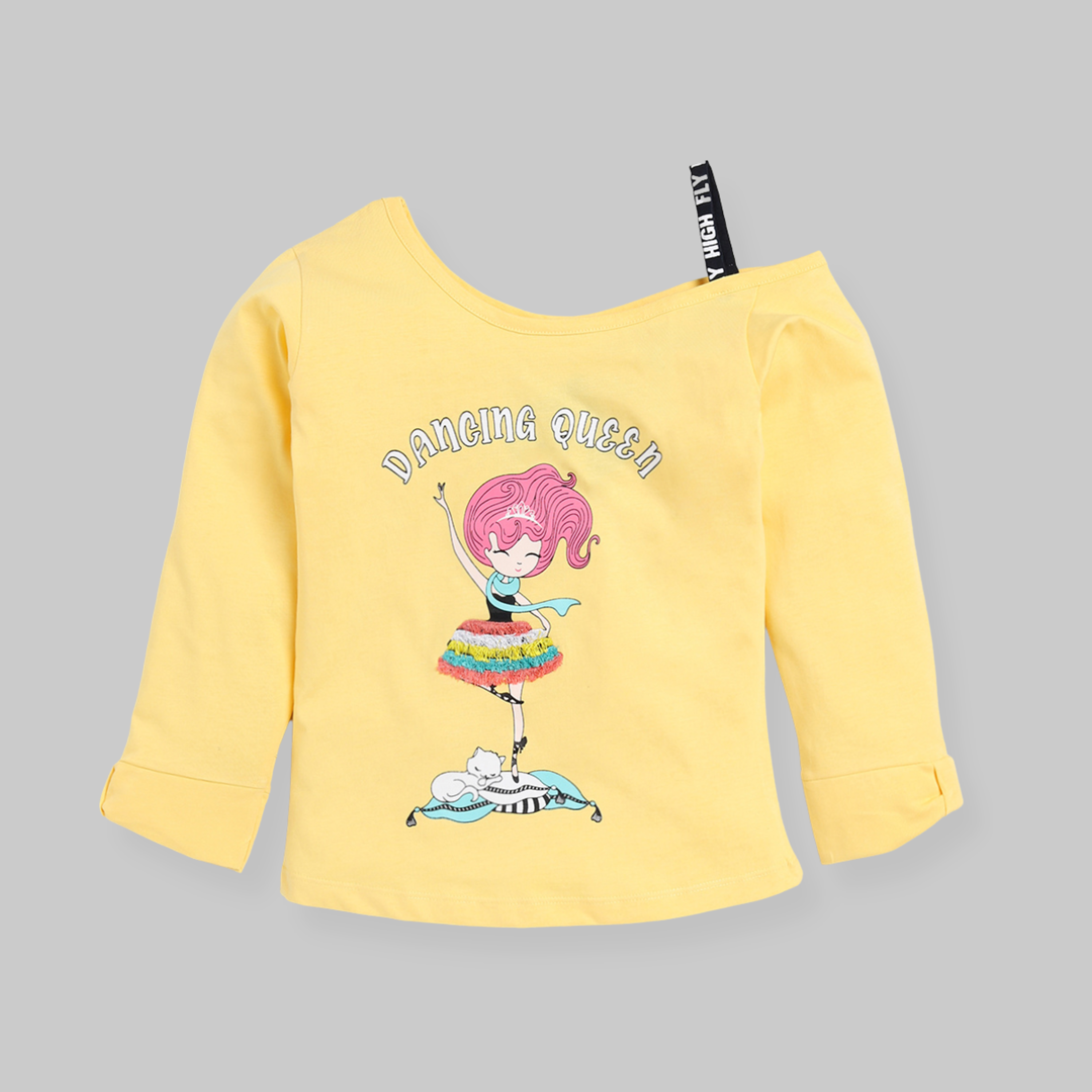 Full Sleeve Printed Top for Girls - Yellow