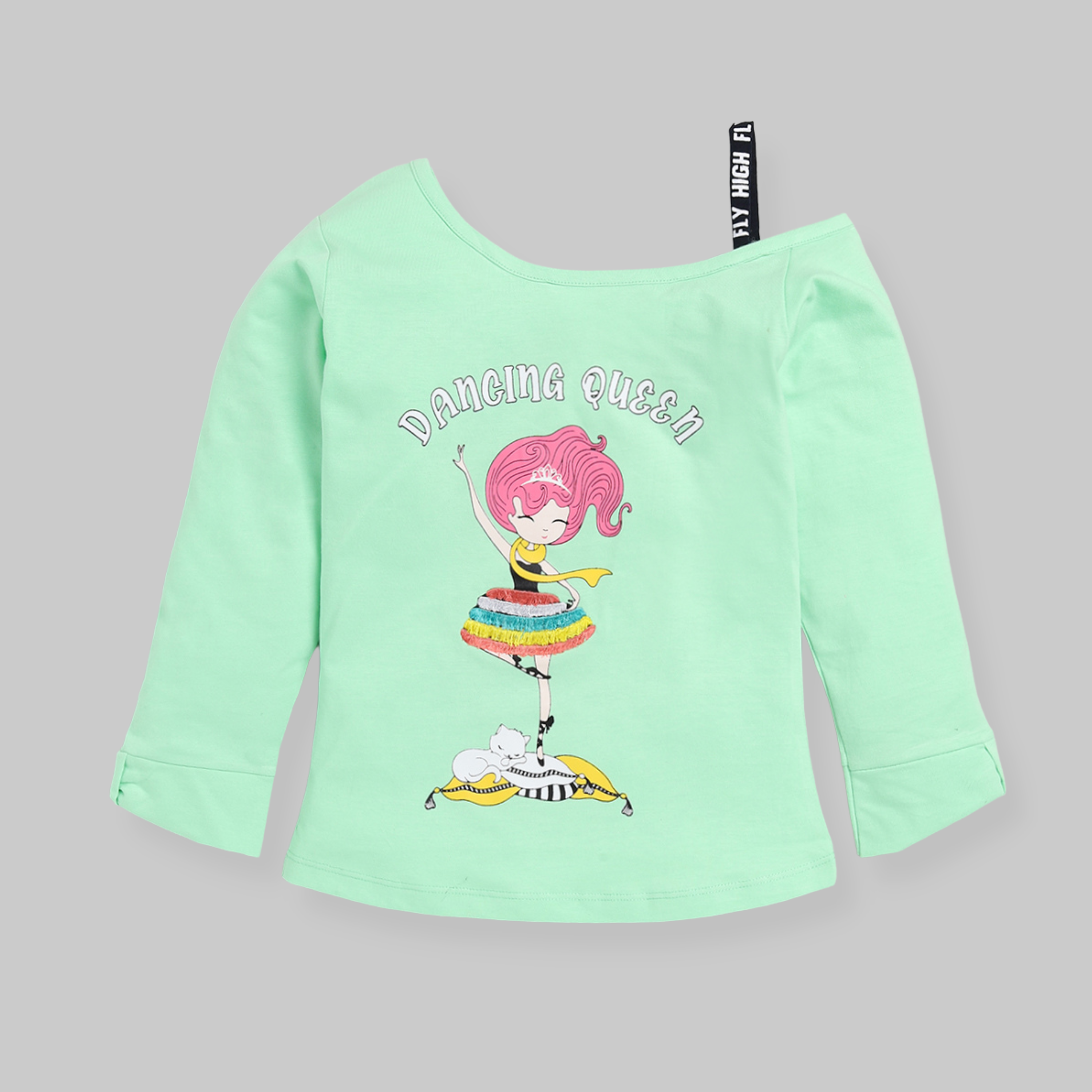 Full Sleeve Printed Top for Girls - Green