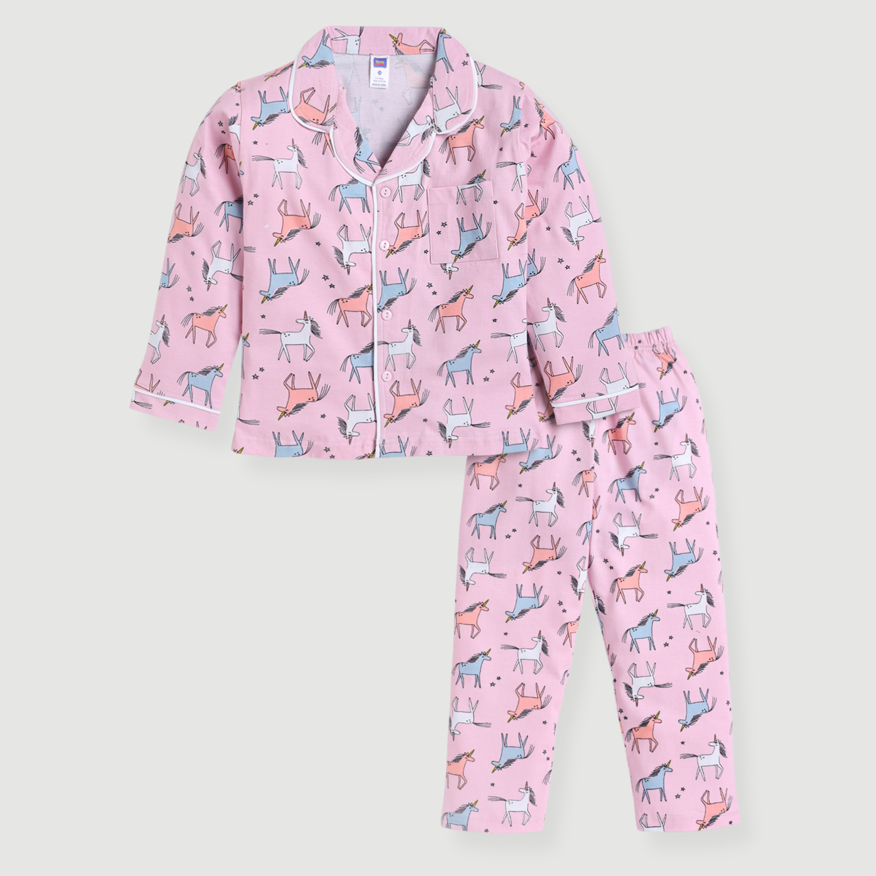 Full Sleeve Night Suit For Girls  - Pink