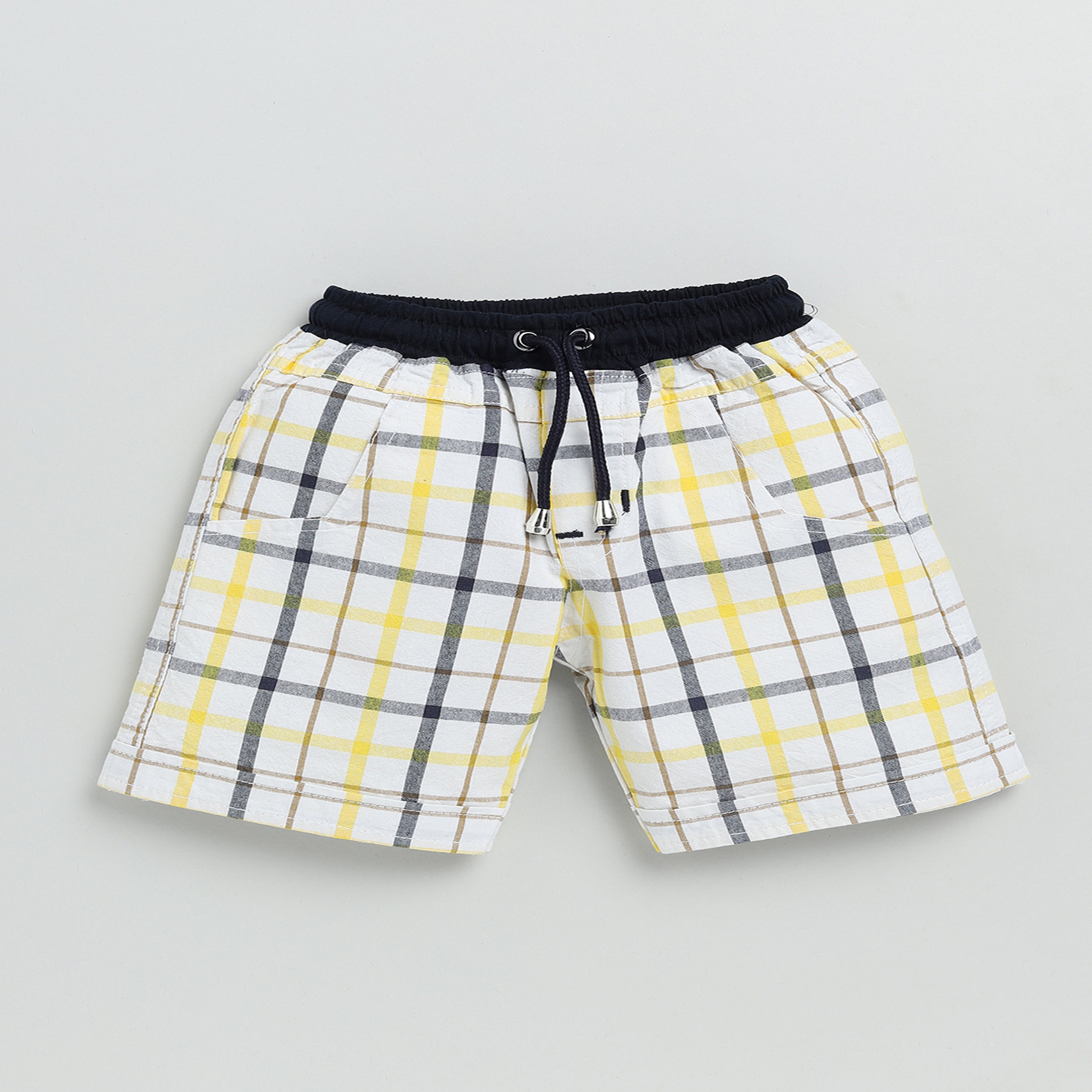 Check Print Knee Length Boy's Shorts- Yellow