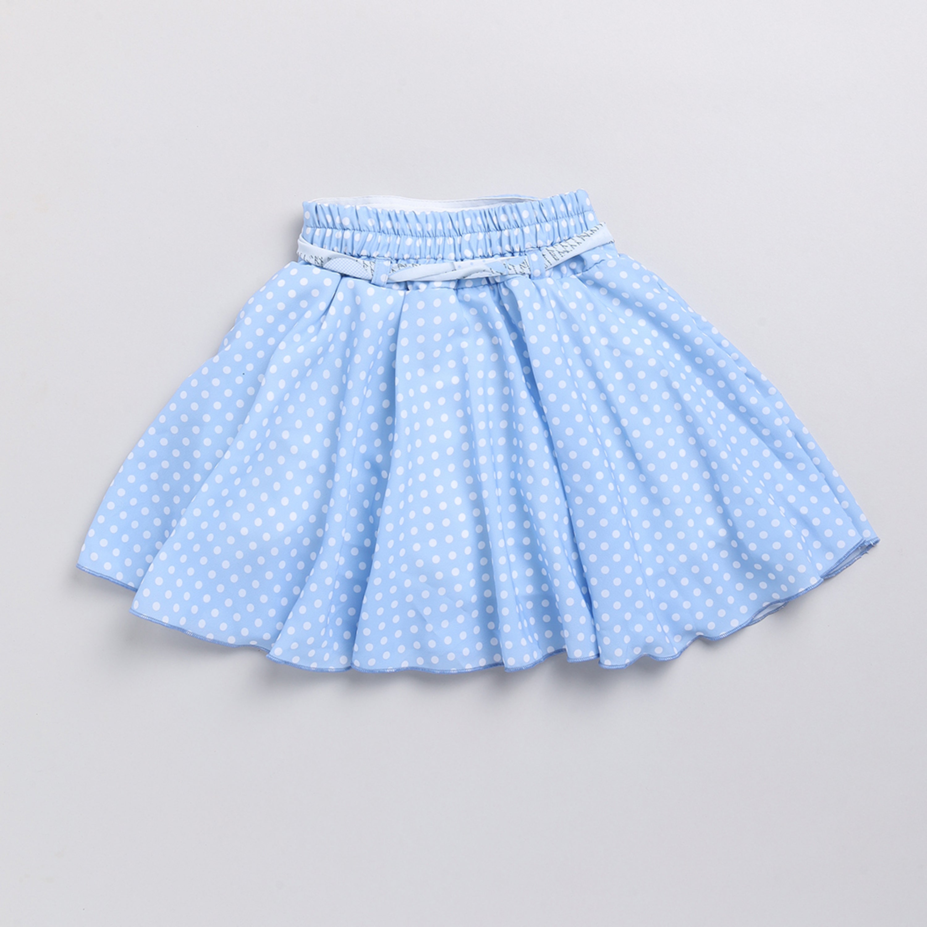 Printed Top With Polka Dotted Skirt- Blue