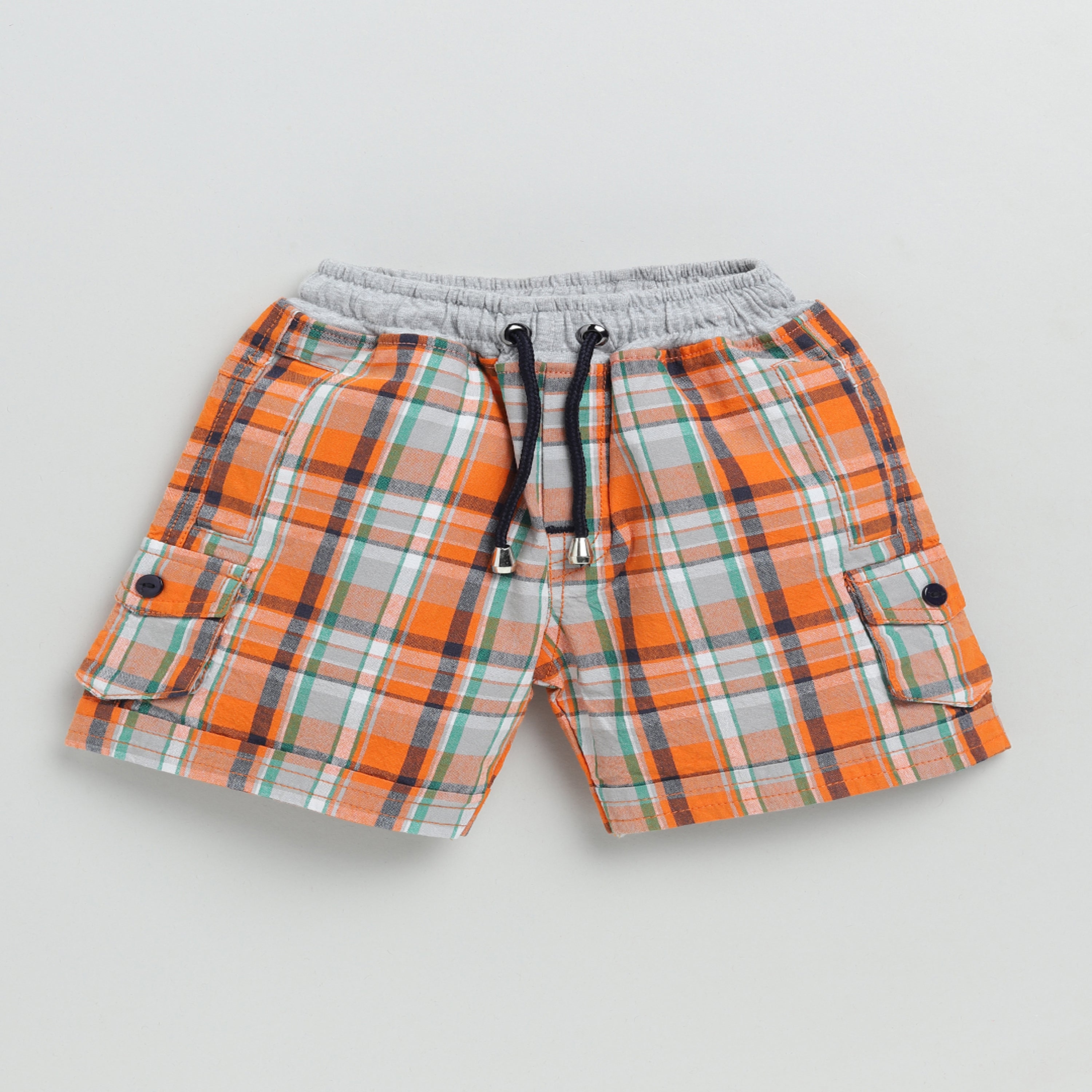 Check Print Knee Length Boy's Shorts- Orange