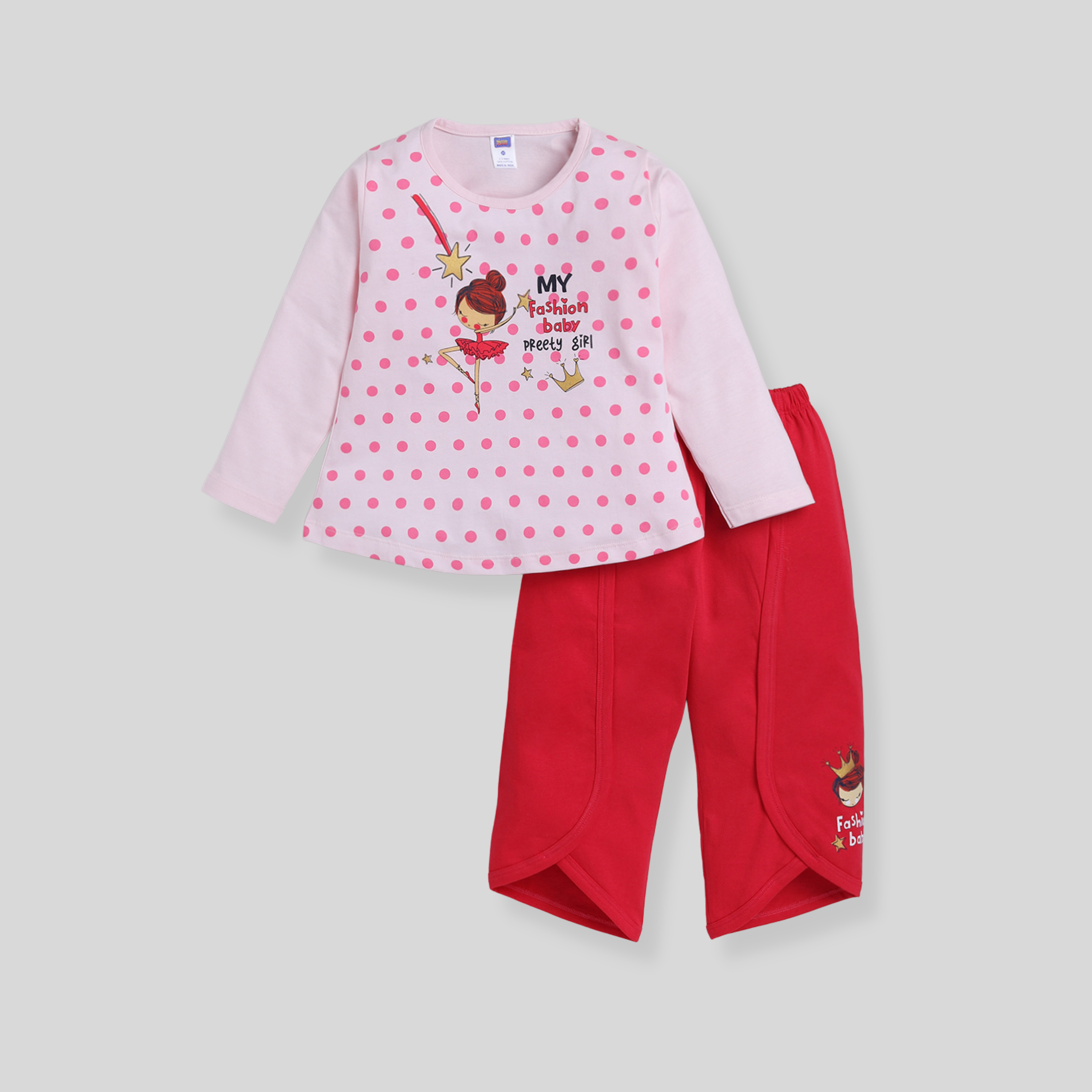 Full Sleeve Top With Pyjama - Pink