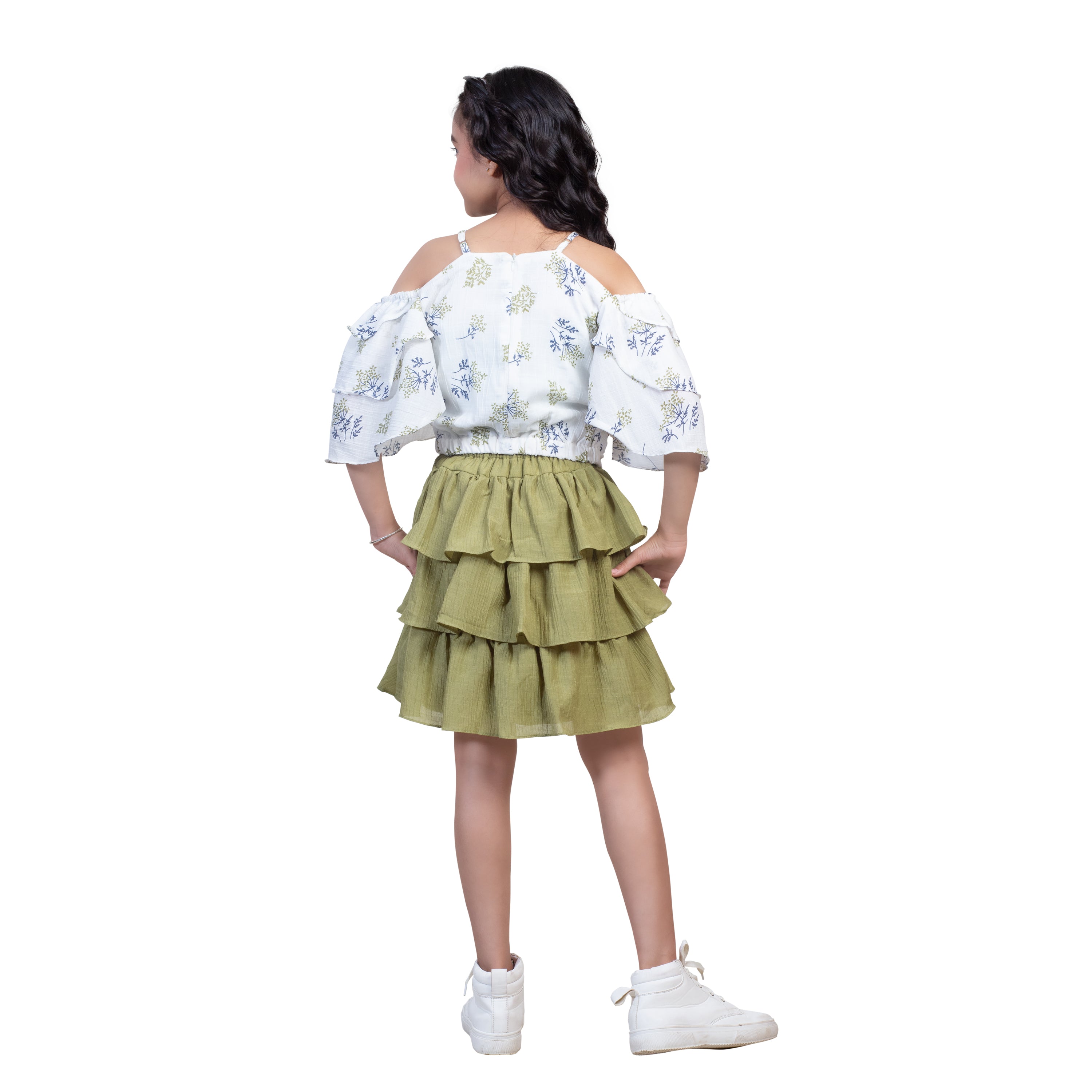 Floral Top With Skirt - O Green