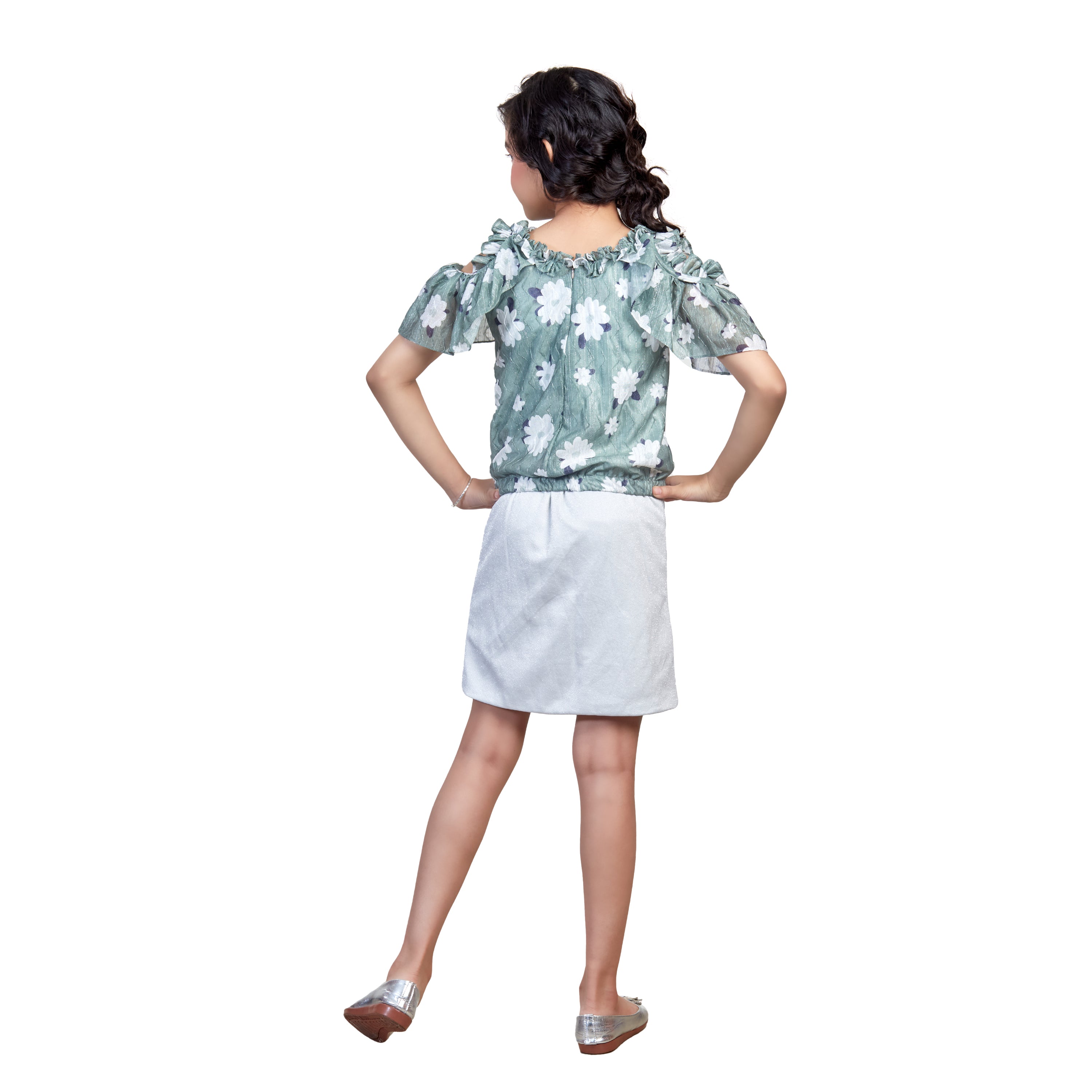 Floral Top With Skirt - O. Green
