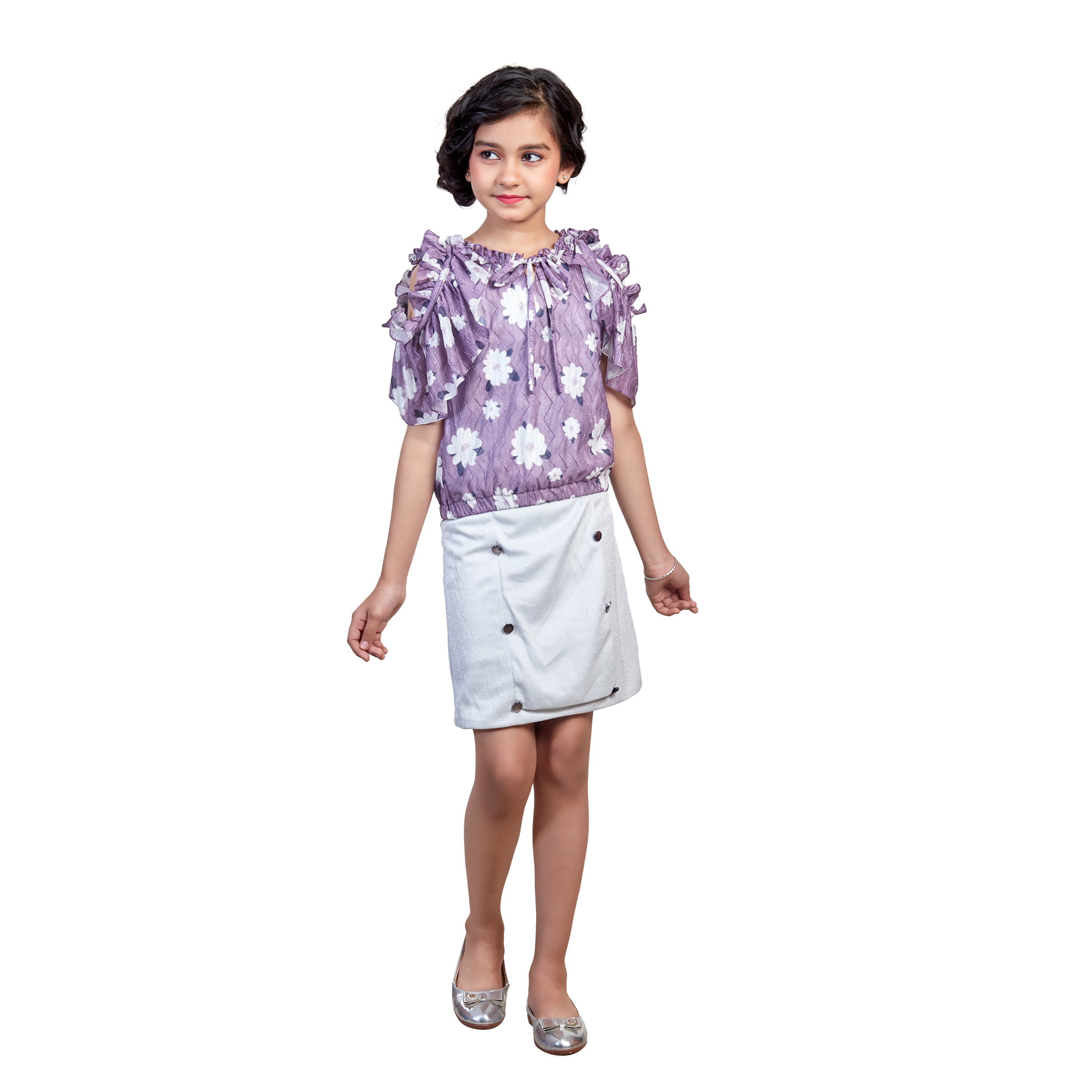 Floral Top With Skirt - Purple