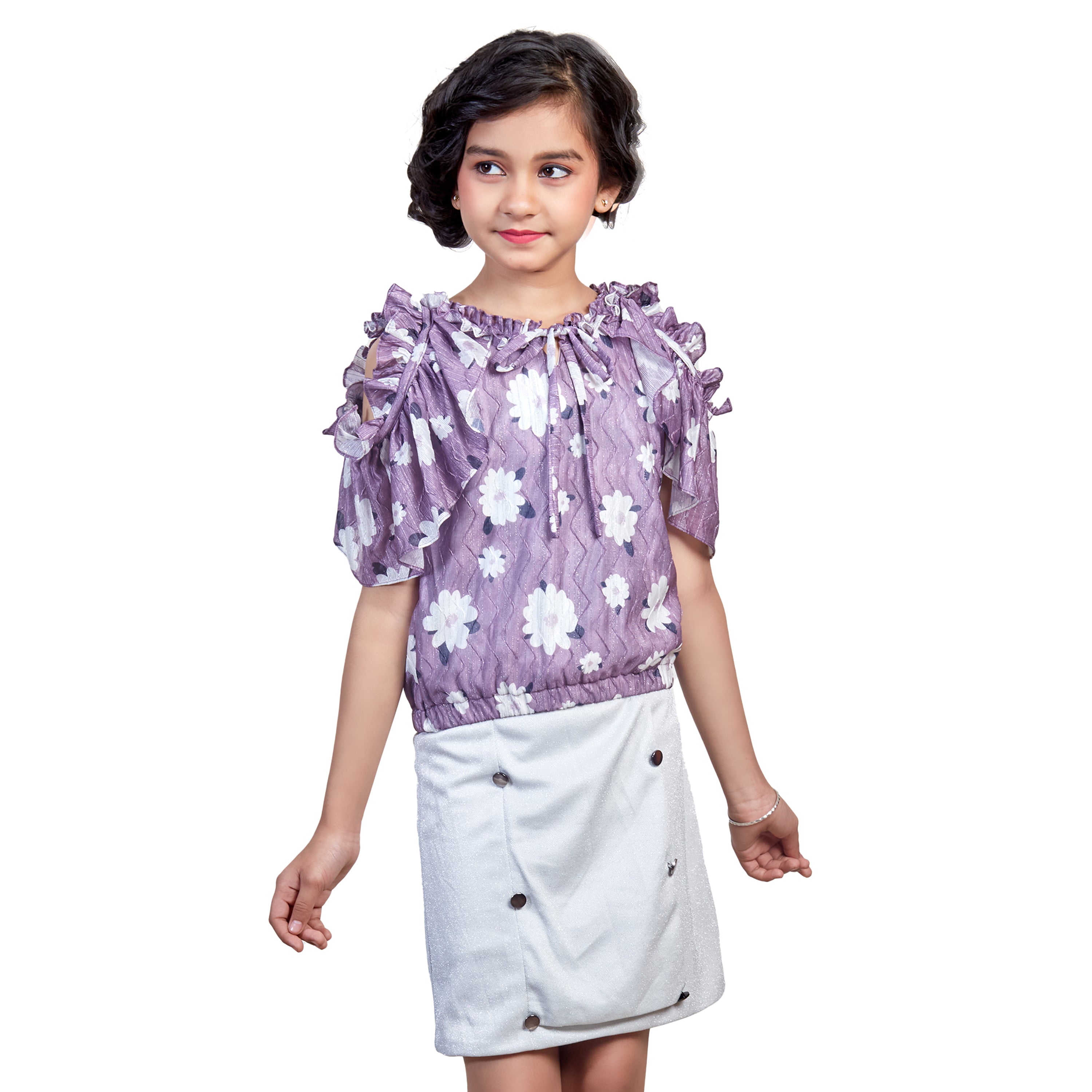 Floral Top With Skirt - Purple