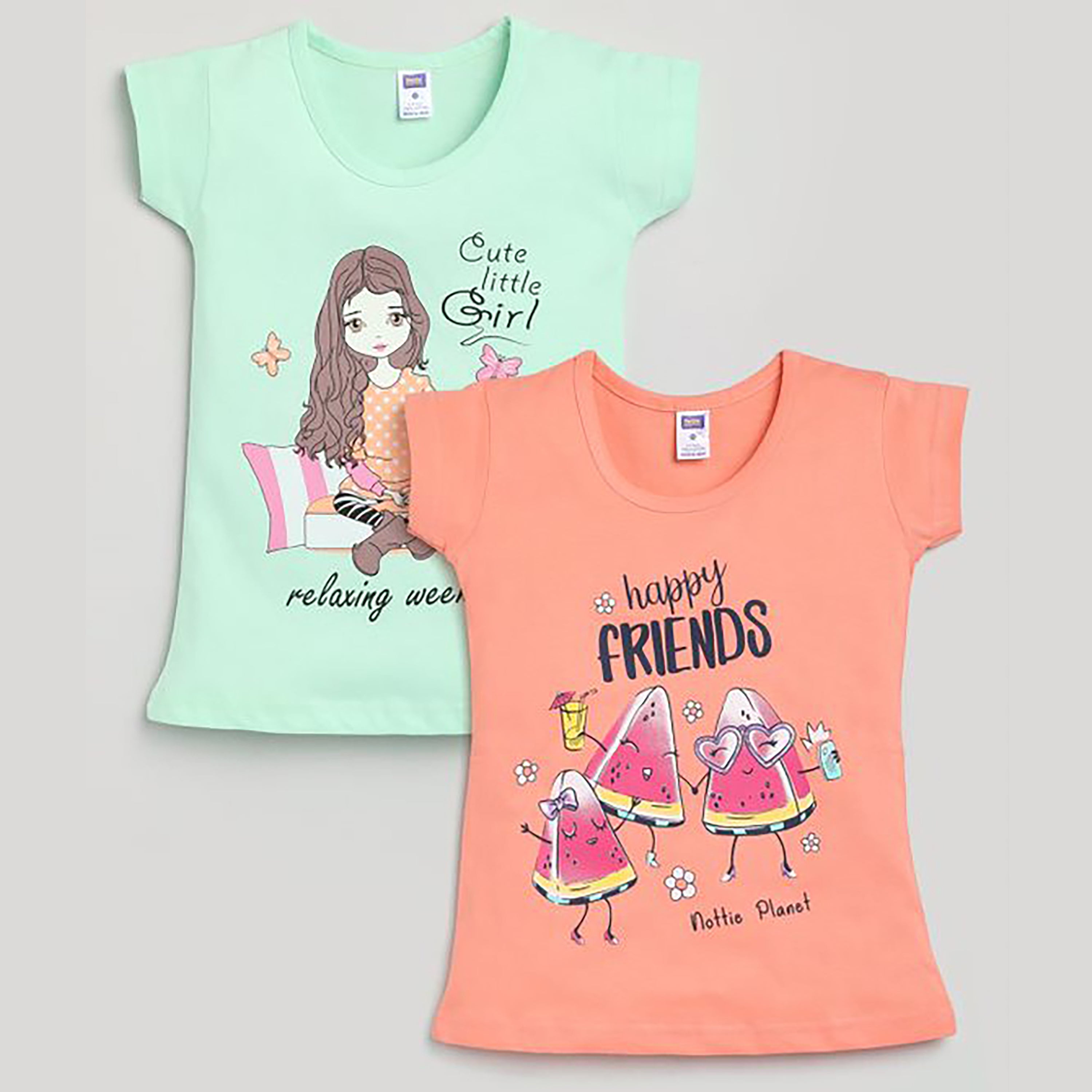 T-Shirt Pack of 2 - Coral & Green