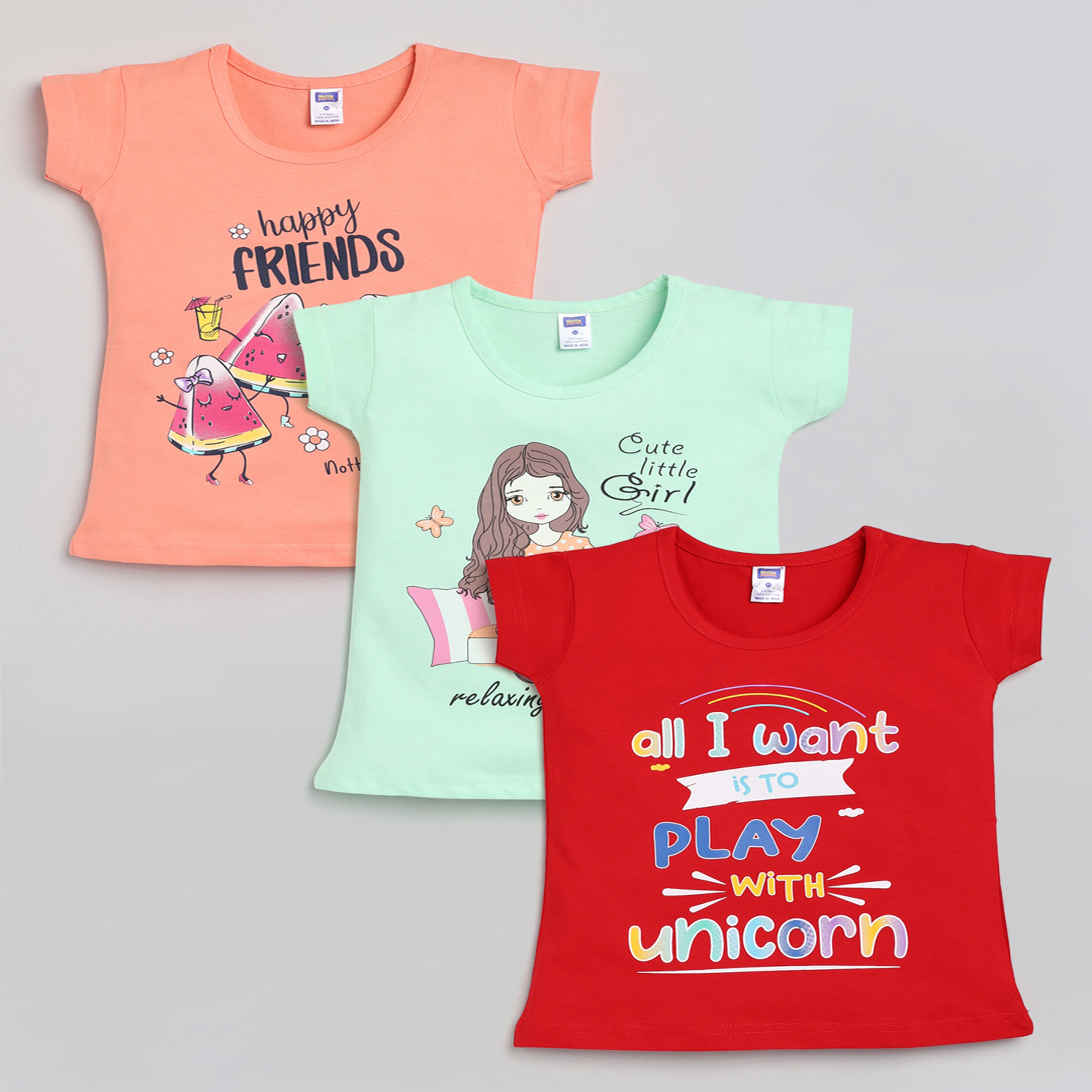 Girls T-Shirt Pack of 3 - Multicolor