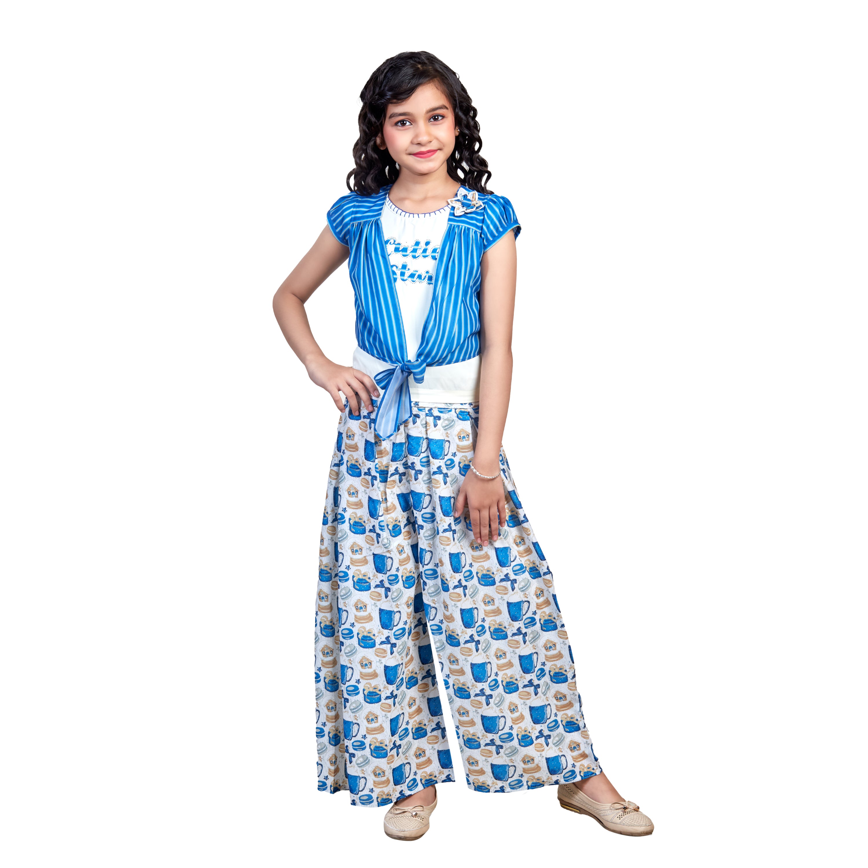 Top With Printed Palazzo -Blue